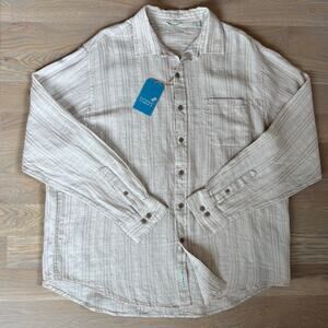 NWT Roundtree & York Caribbean Linen Blend Striped Button Down Shirt Mens XL